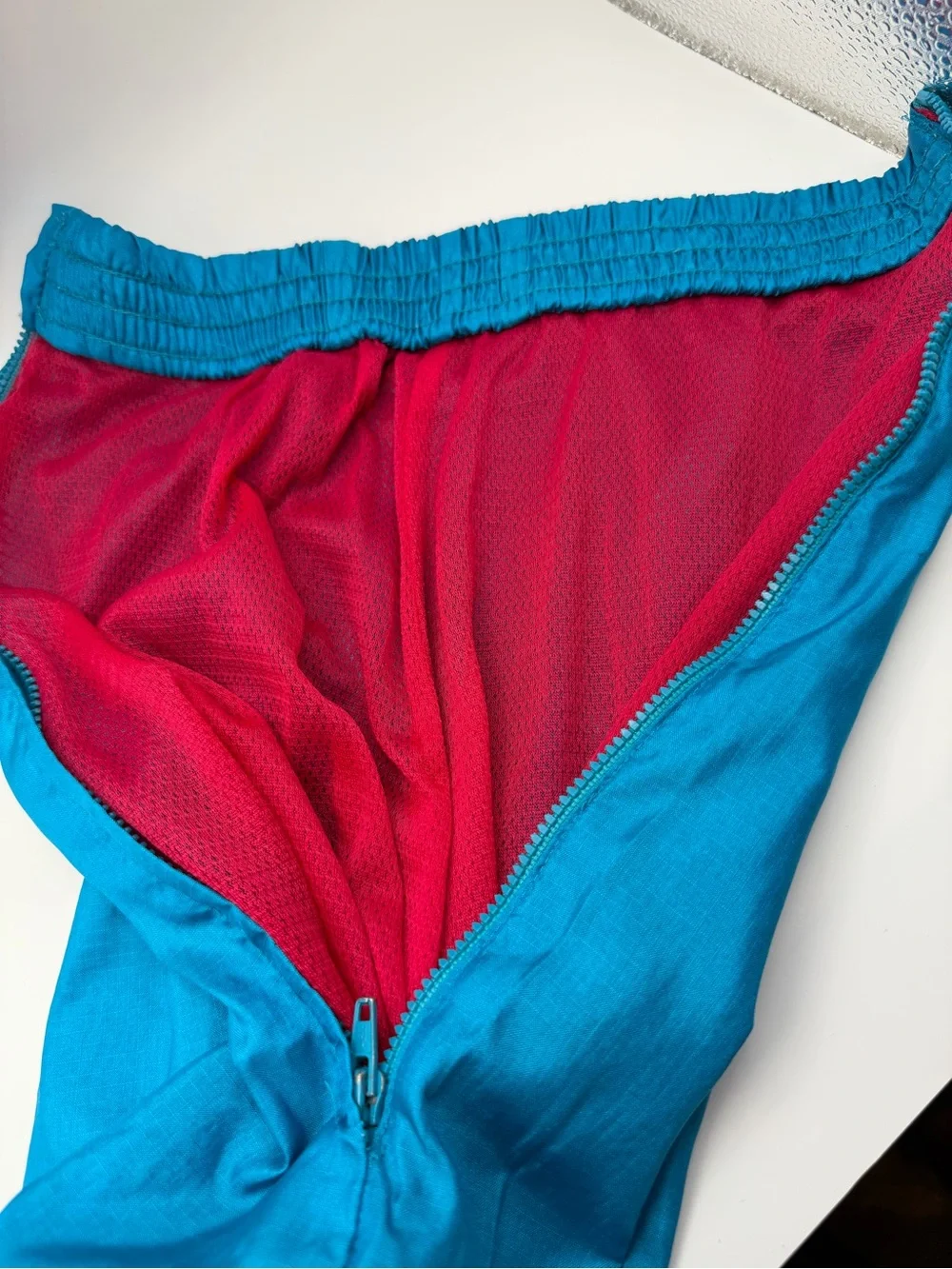 Vintage 80s 90s Teal Blue Track Pants Silver Tag Size Large Elastic, Zip Leg